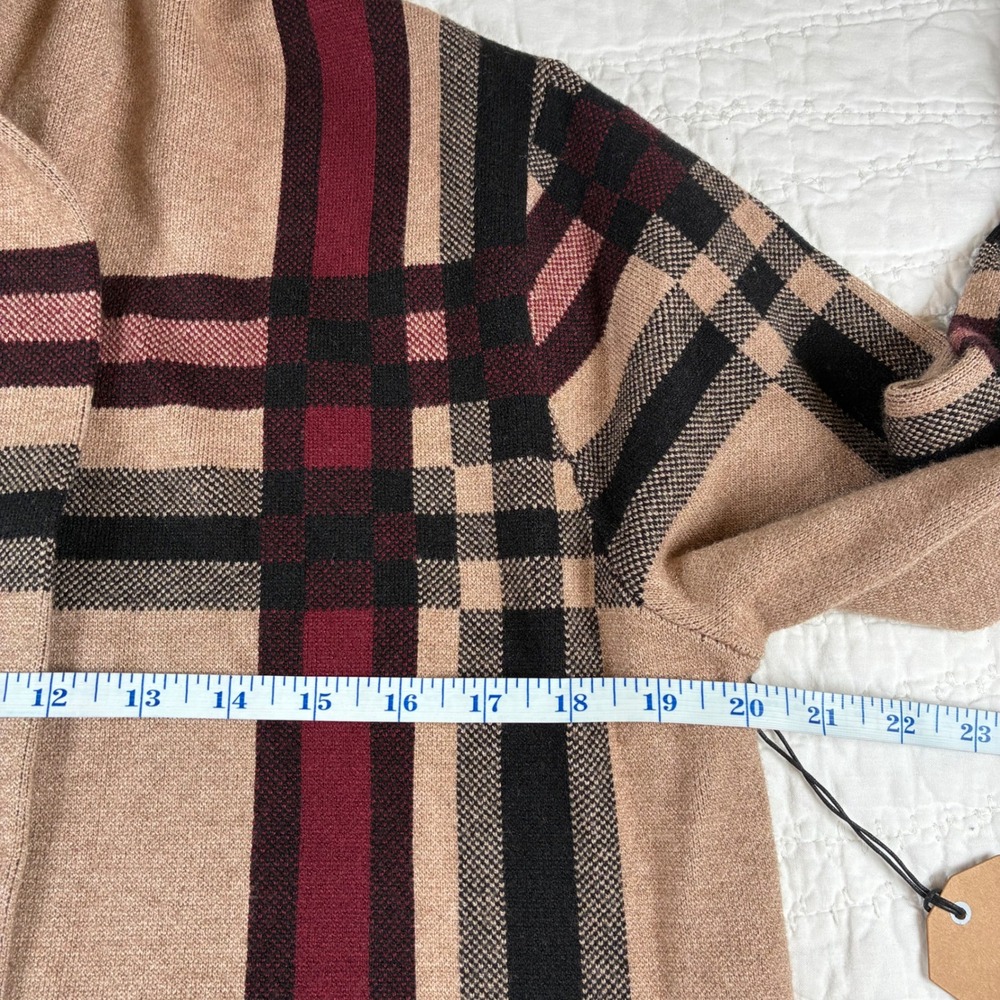 NWT Christian Siriano Hooded Cardigan L Tan Plaid Belted Knit Sweater Jacket - Picture 4 of 9